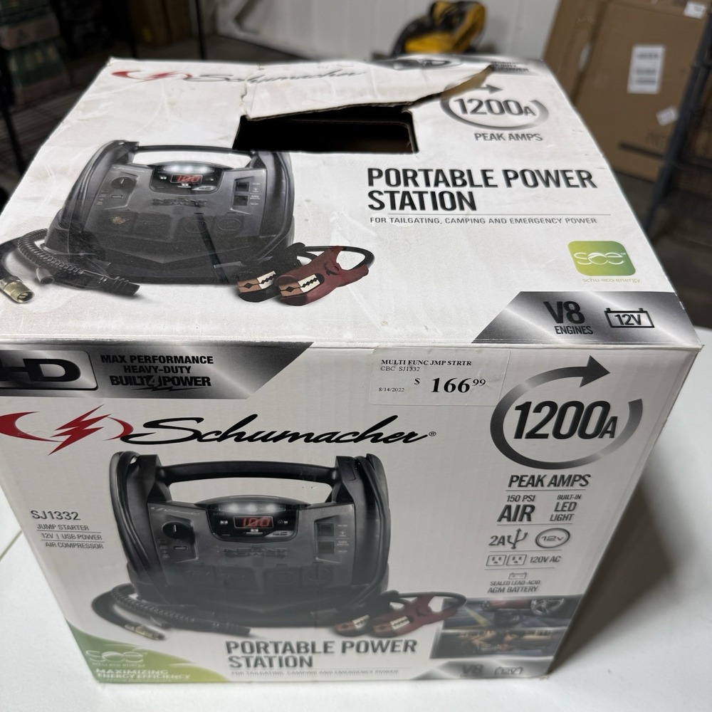 Schumacher SJ1332 Portable Power Station Jump Starter 1200A 150 PSI Compressor